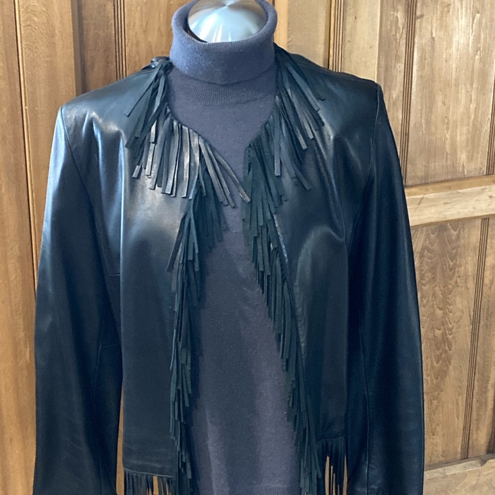 Leather fringed jacket. EUC